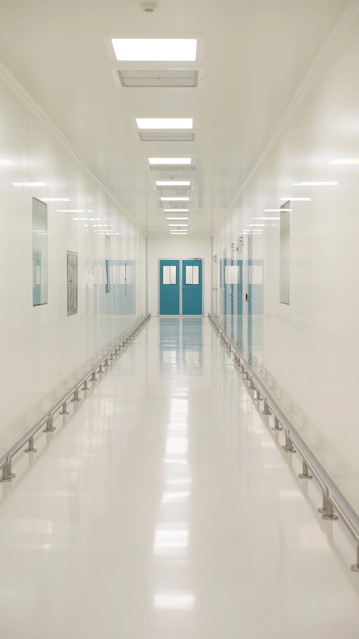 Pharmaceutical cleanroom interior with modular panels