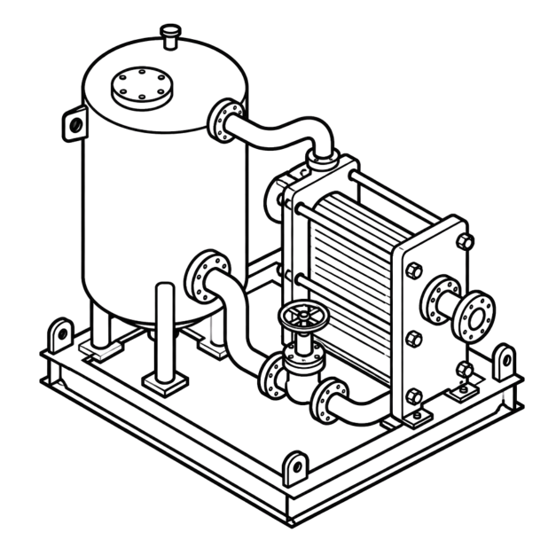 Skids, tanks and heat exchangers illustration
