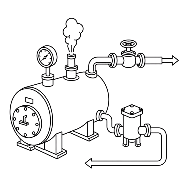 Industrial steam and condensate system illustration
