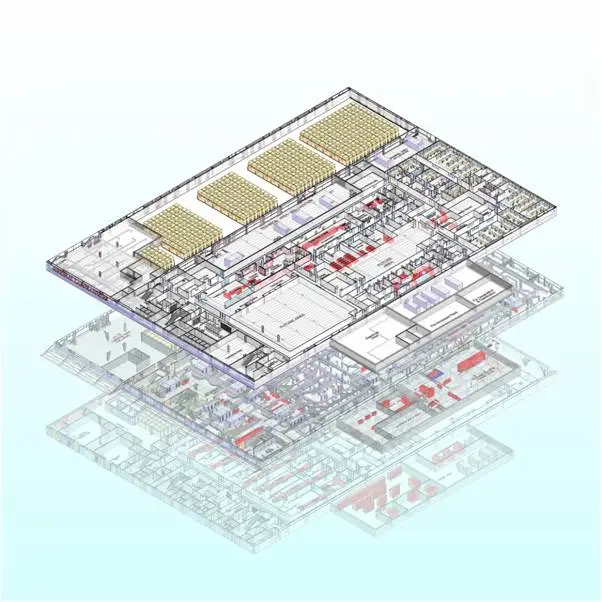 Pharmaceutical engineers reviewing facility design documentation